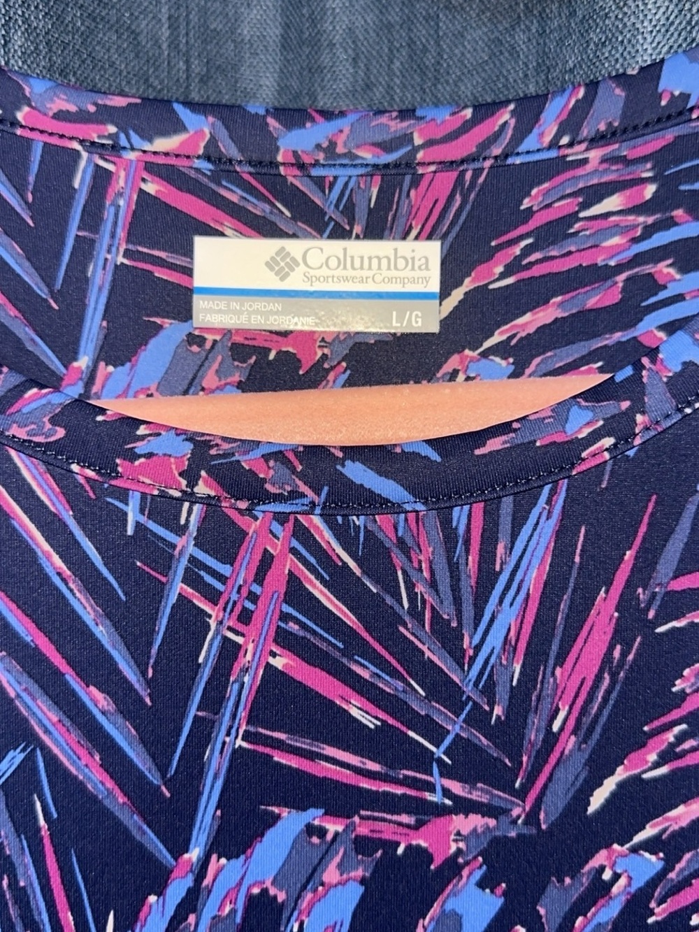 Columbia Navy Sleeveless Midi Dress with Pink & Purple Leaf Print - Picture 2 of 3